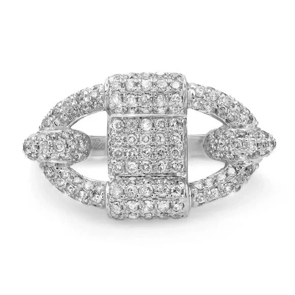 1.09Cttw Pave Set Round Diamond Ladies Ring 14K White Gold Size 7.5